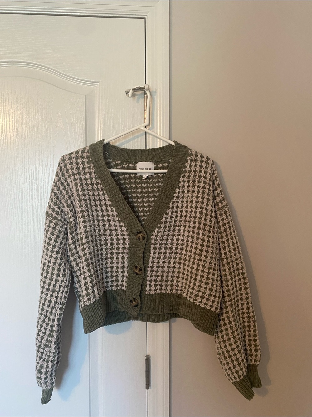 Pink Rose Olive Green and Cream Knit Cardigan